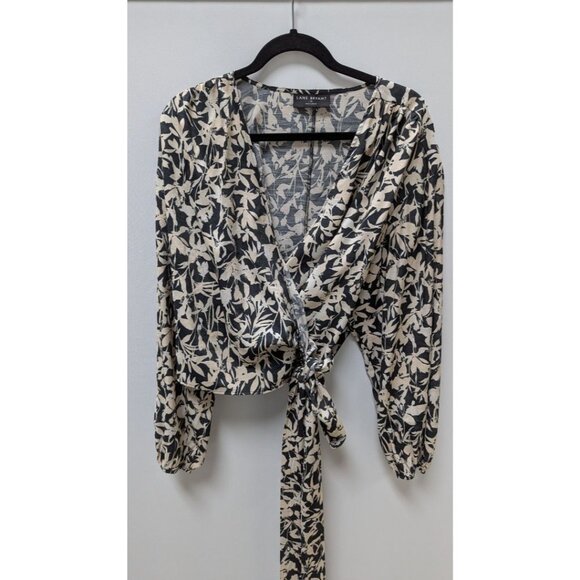Lane Bryant Black/Beige Floral Print Wrap Blouse - Picture 1 of 2